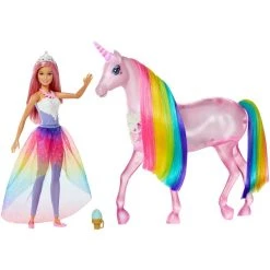 Remise ✨ BARBIE Barbie Et Sa Licorne Lumières Magiques - Barbie 💯
