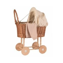 Sortie 🔥 EGMONT TOYS Landau En Osier Ecru Avec Couverture Tricotee 🎉
